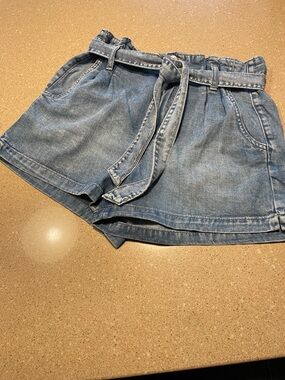 American Eagle Outfitters Light Blue Paperbag Tie-Waist Denim Shorts